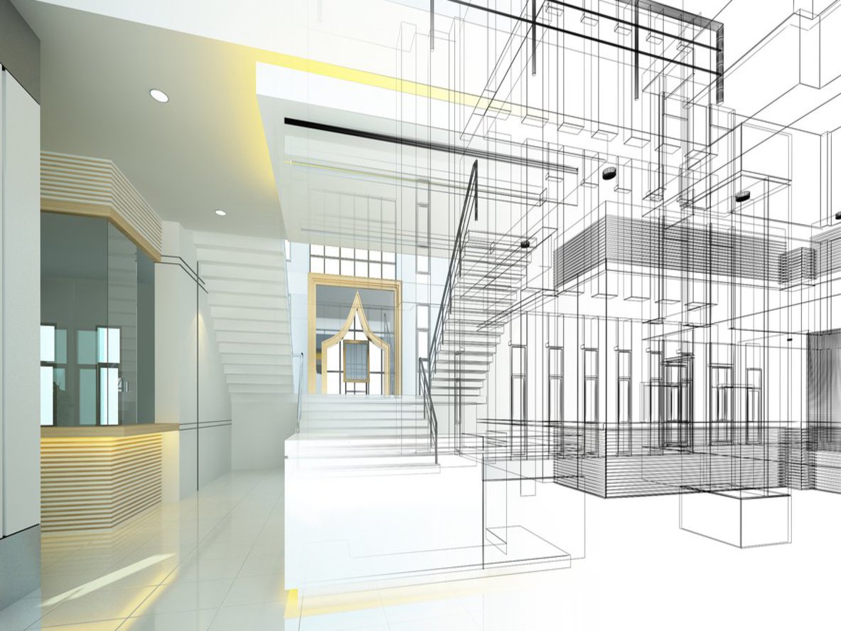 eine digitalisierte Ansicht einer Eingangshalle