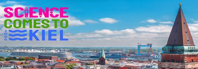 Logo "Science Comes To Town 2026" mit Panorama der Stadt Kiel