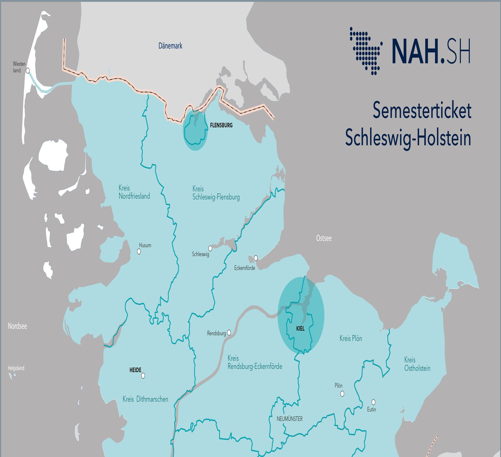 Eine Karte die die Bundesländer Schleswig-Holstein und Hamburg zeigt und damit den Geltungsbereich des Semestertickets.