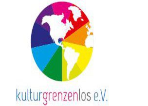 Die Grafik zeigt den Erdball in in bunten Farben. Untendrunter steht "kulturgrenzenlos e.V.".