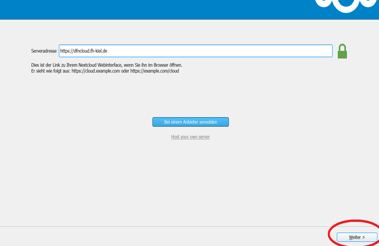 Screenshot Setup Nextcloud