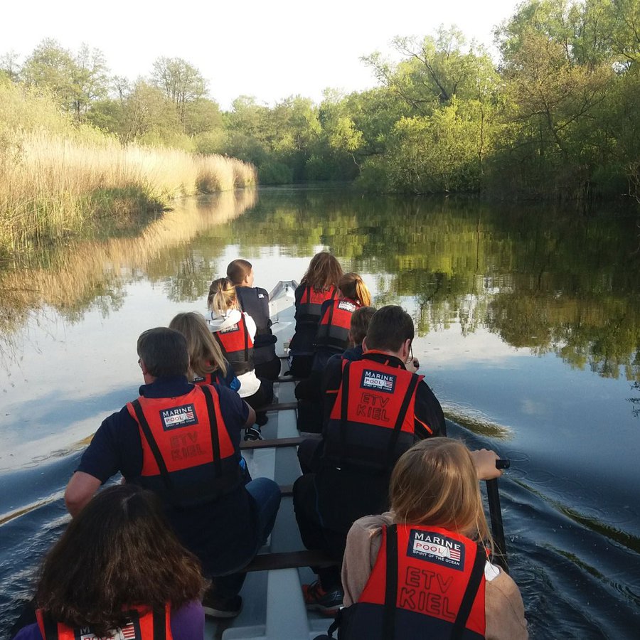 Perspektive von einer Drachenbootfahrt auf einem Fluss