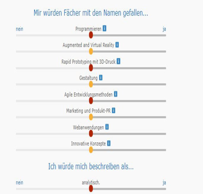 Die Grafik zeigt Kategorien, bei denen die Teilnehmenden einschätzen können was ihnen gut und weniger gut gefällt.
