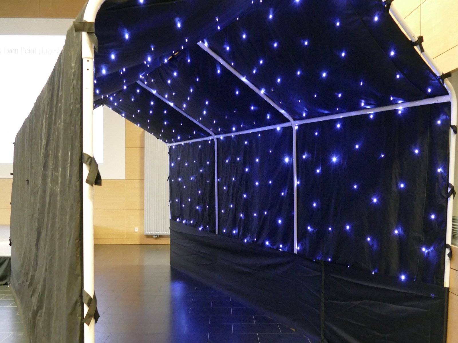 Durch einen beleuchteten Tunnel liefen alle Studierenden zu ihren acht Minuten auf die Bühne. Ein ganz besonderes Gefühl! Foto: Königs