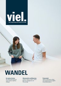 viel.32 Titelblatt Wandel, zwei Personen lehnen an einem Treppengeländer.