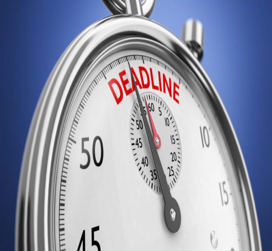 Eine Stopuhr, auf der der Zeiger kurz vor "DEADLINE" steht.