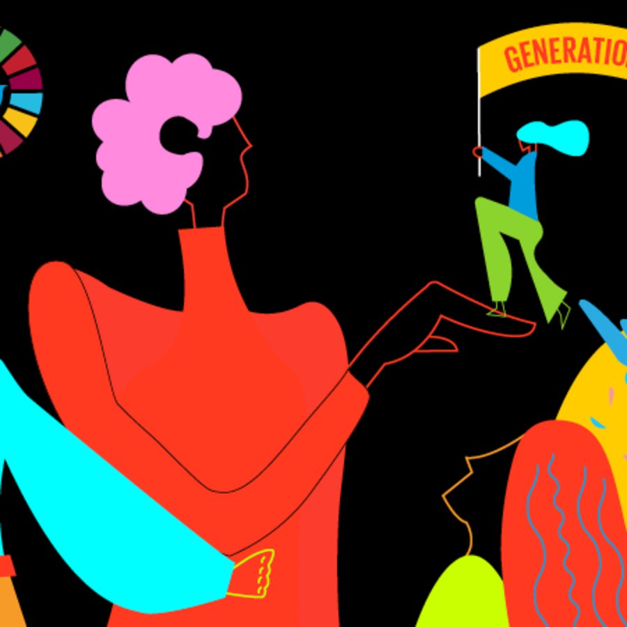 Illustration: UN Women/Yihui Yuan die Illustration der UN zum Internationalen Frauentag 2021 zeigt mehrere Frauen mit einem Banner