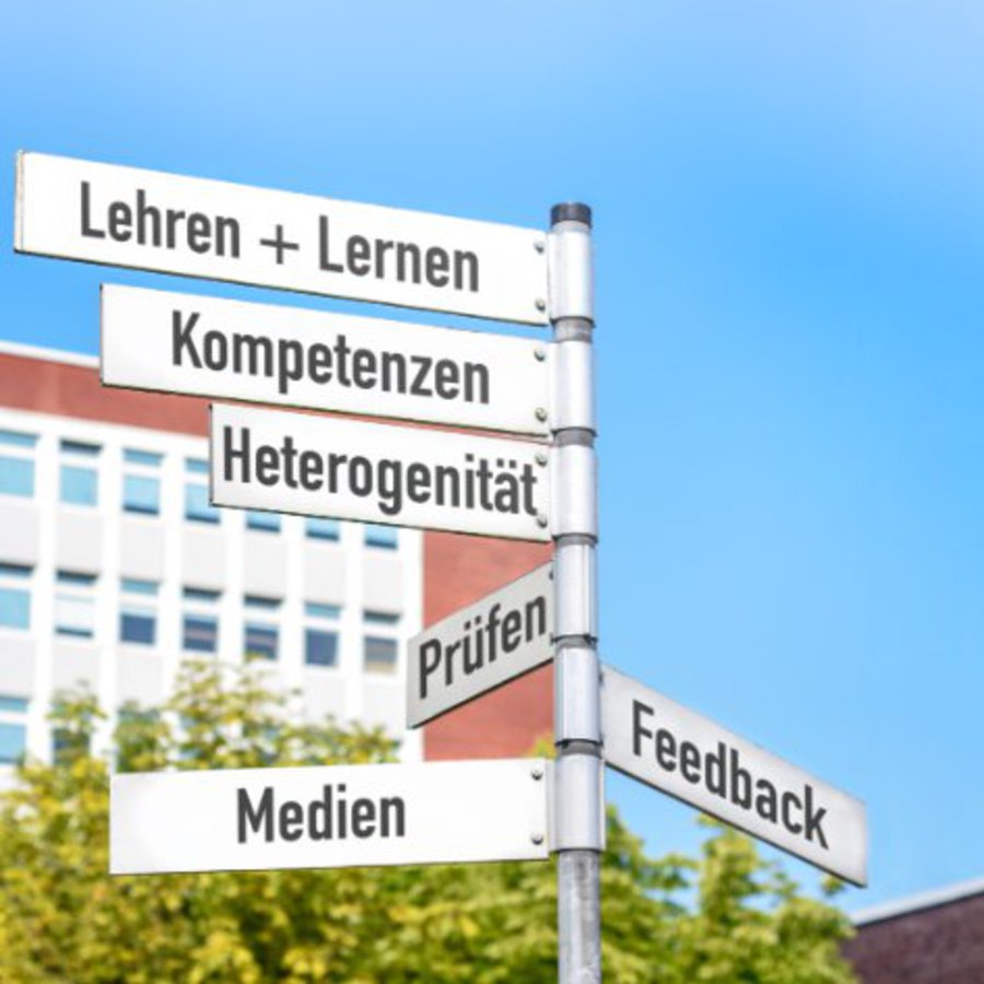 ein Hinweisschild auf dem Campus der FH Kiel, dahinter ein Gebäude