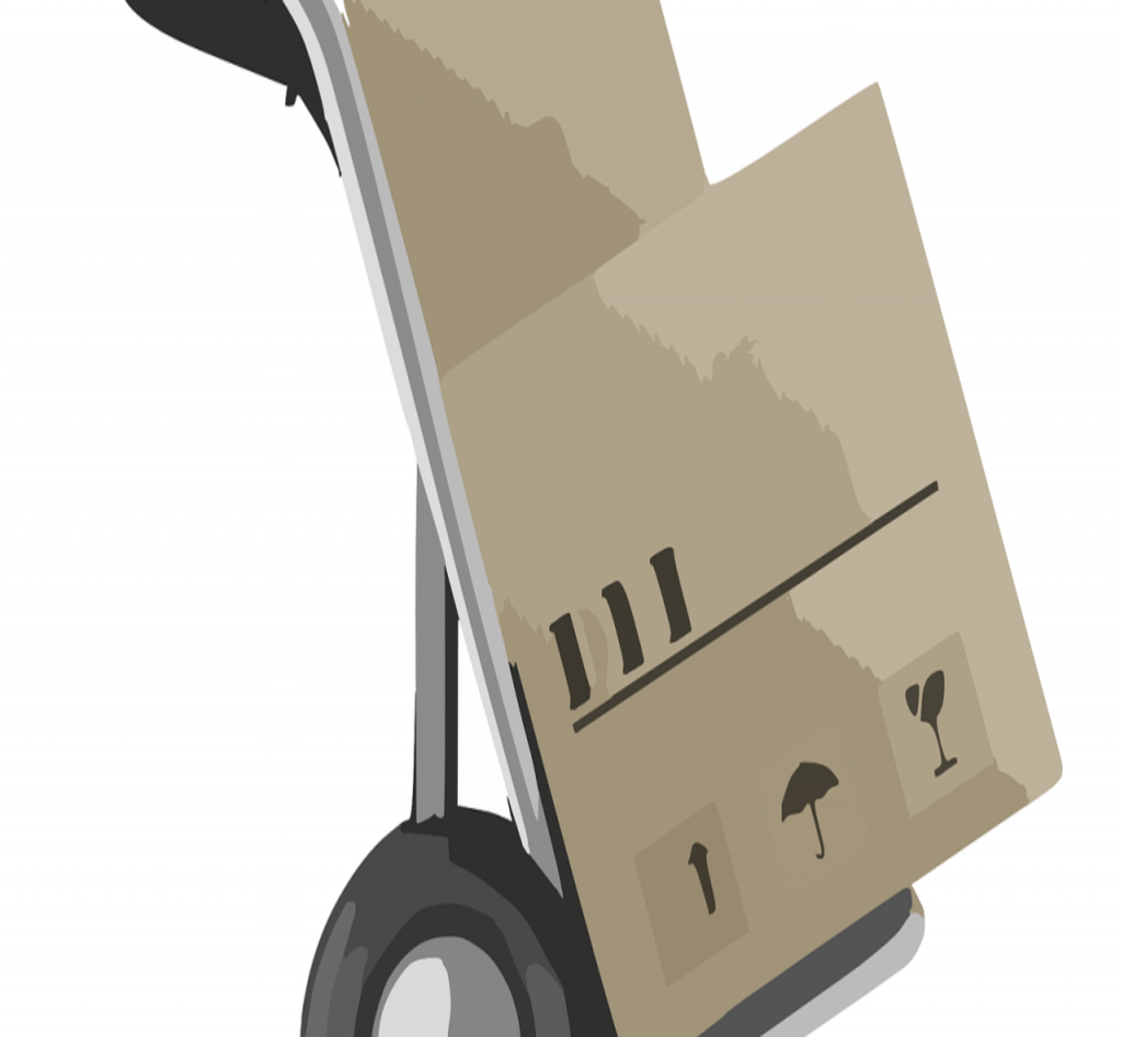 Die Grafik zeigt eine graue Sackkarre, auf der sich zwei Pakete befinden.