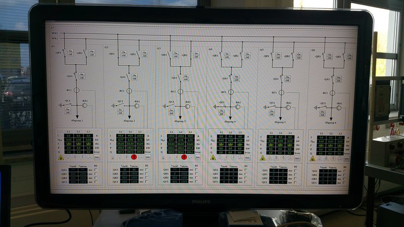 A monitor showing the circuits of the electrical devices and their values