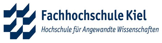 Logo der Fachhochschule Kiel mit Schriftzug, links daneben eine Anordnung von sechs Winkelfehn