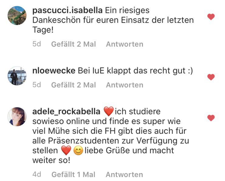 Auch bei Instagram gibt es Lob für die kurzfristig organisierte Online-Lehre.
