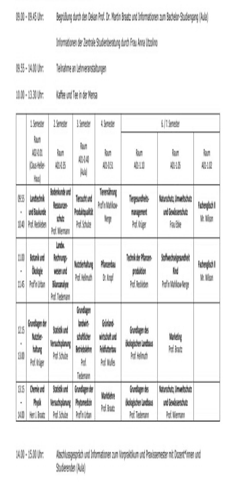 Programmübersicht Schnupperstudium