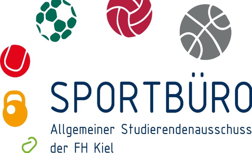 Auf der Grafik sind verschiedene Bälle und der Schriftzug "Sportbüro" zu sehen.