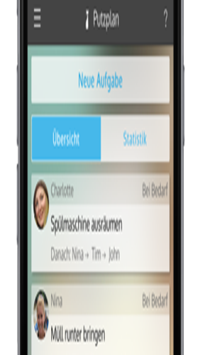 Die Grafik zeigt ein Smartphone, auf dem eine Putzplan-App geöffnet ist.