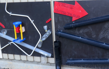 An einer Wand hängen verschiedene Rohre.