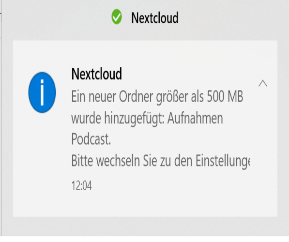 Screenshot Setup Nextcloud