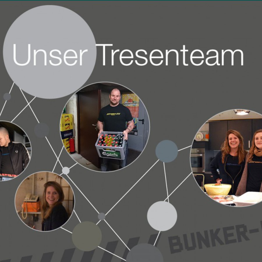 Die Grafik zeigt in vier runden Ausschnitten das Tresenteam.