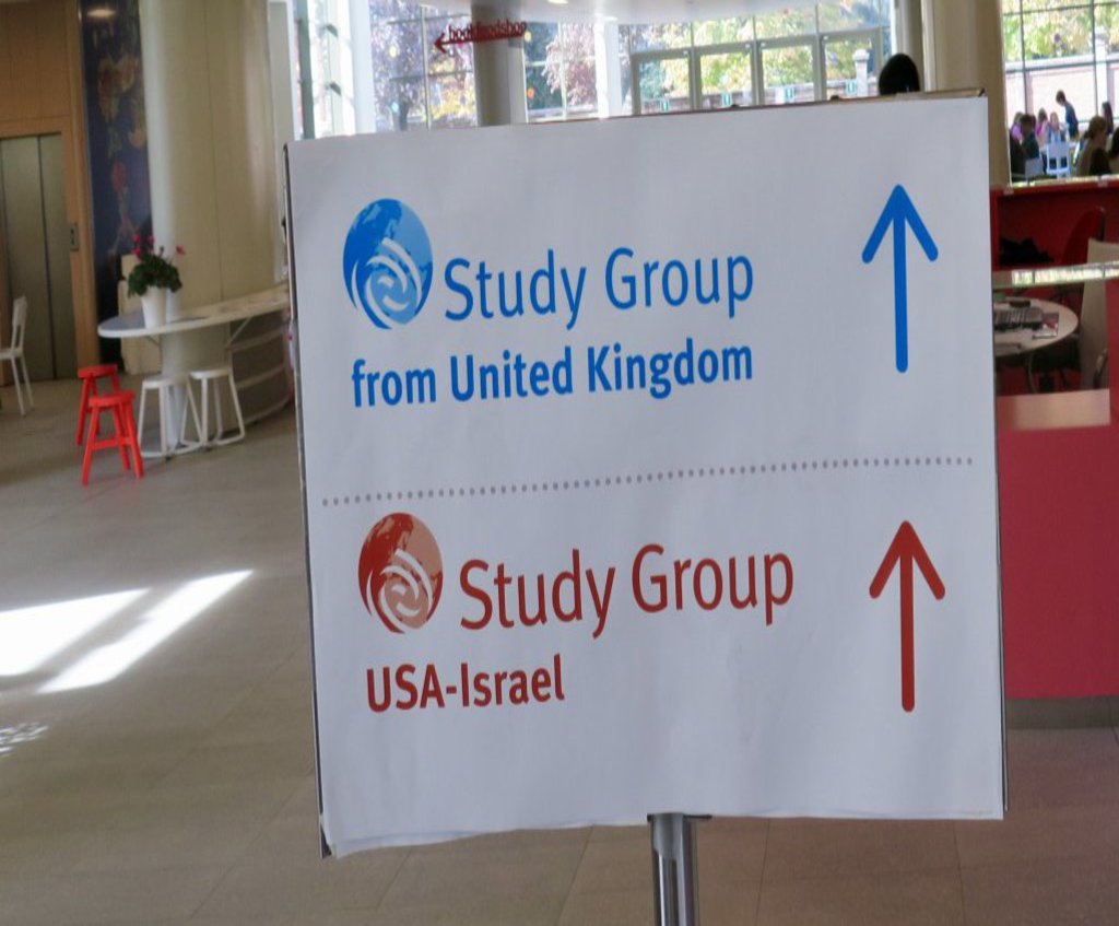 Ein Wegweiser weist die Studierendengruppen ihren Sammelplätzen zu.