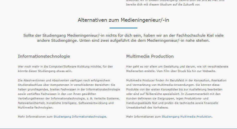 Die Grafik zeigt zwei ALternativen zum Medieningenieur: "Informationstechnologie" und "Multimedia Production".