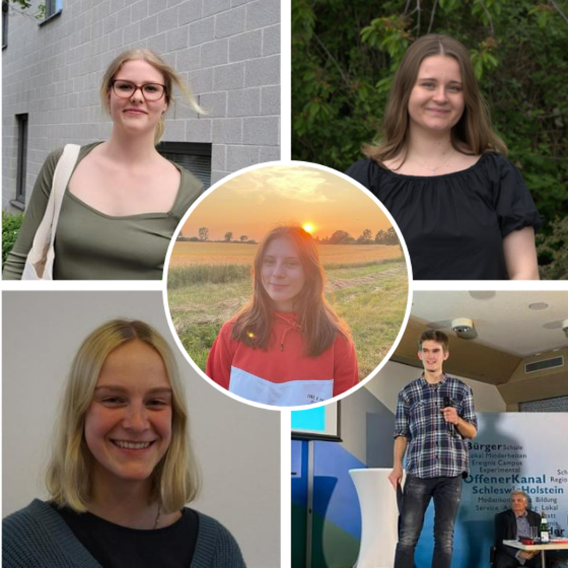 Eine Collage, die fünf Studierende zeigt