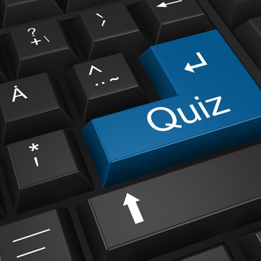 Die Grafik zeigt einen Ausschnitt einer Tastatur, bei der die Entertaste blau und mit "Quiz" beschriftet ist.