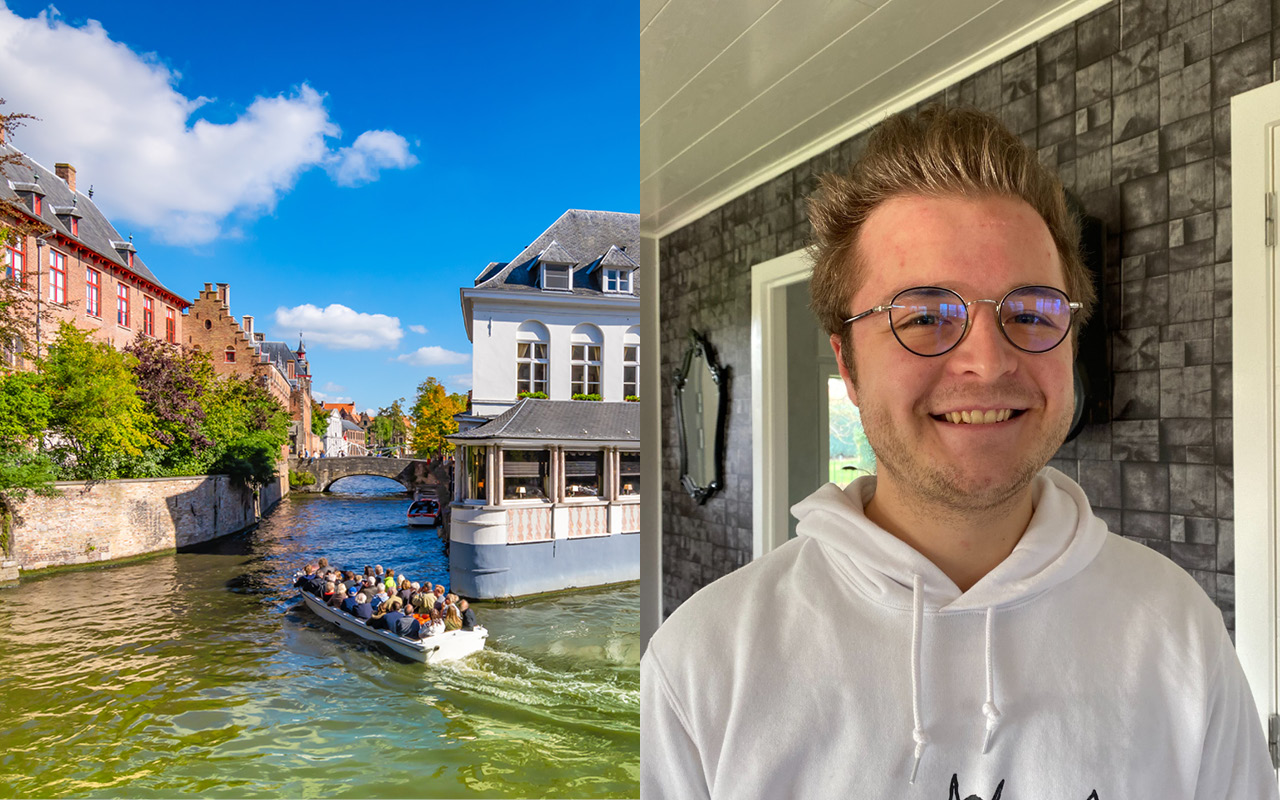 Geteiltes Bild: Links Grachten, rechts das Portrait eines jungen Mannes