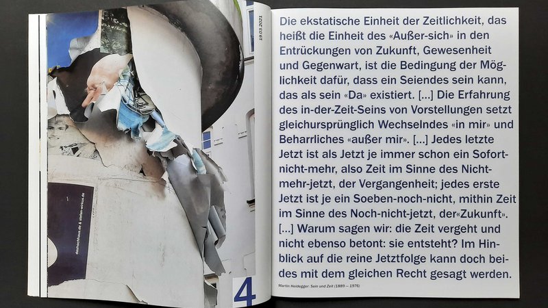 Gedanken zur Wesen der Zeit: In seinem Künstlerbuch "Falten der Zeit" kombiniert Vladimir Sitnikov seine Fotografien von Litfaßsäulen mit Zitaten von Philosophen. Foto: Vladimir Sitnikov.