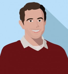 Die Grafik illustriert einen Mann mit rotem Pullover und braunen Haaren.