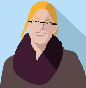 Die Grafik illustriert eine Frau mit schwarzem Schal und blonden Haaren.