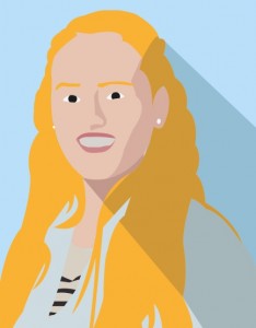 Die Grafik illustriert eine Frau mit langen blonden Haaren und weißem Oberteil.