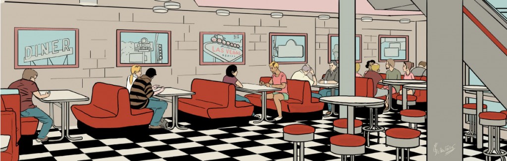 Die Illustration zeigt das Amercan Diner der FH Kiel.