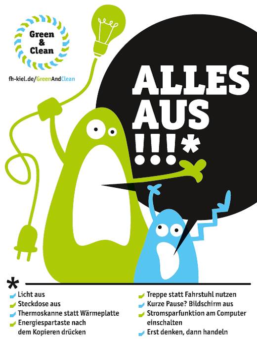 Das Plakat zeigt mehrere Hinweise zum Stromsparen.